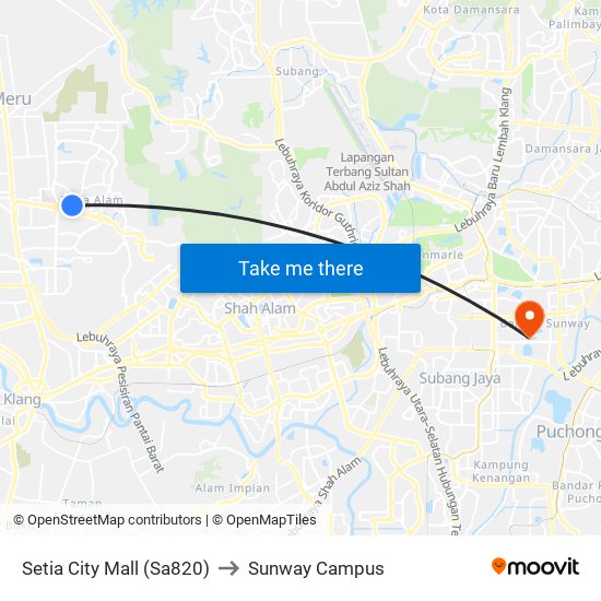 Setia City Mall (Sa820) to Sunway Campus map