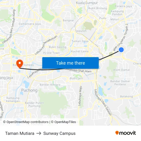 Taman Mutiara to Sunway Campus map