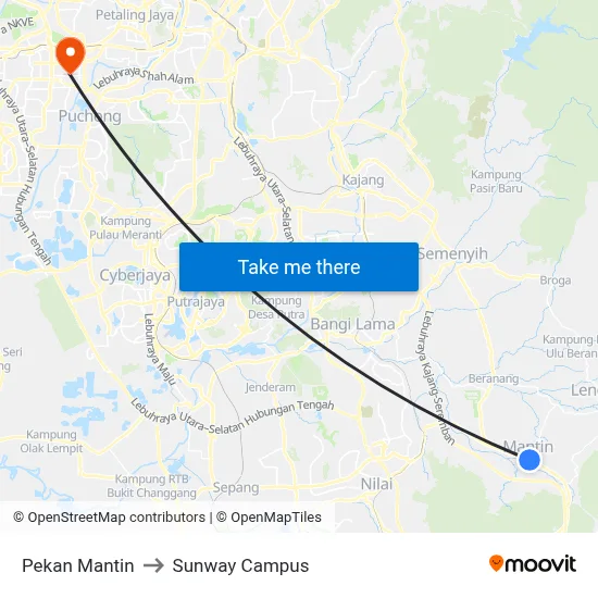 Pekan Mantin to Sunway Campus map