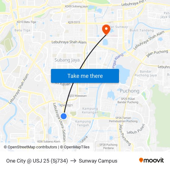 One City @ USJ 25 (Sj734) to Sunway Campus map