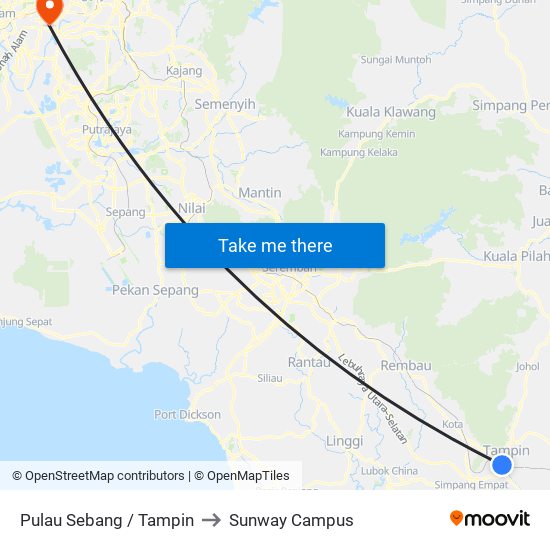 Pulau Sebang / Tampin to Sunway Campus map