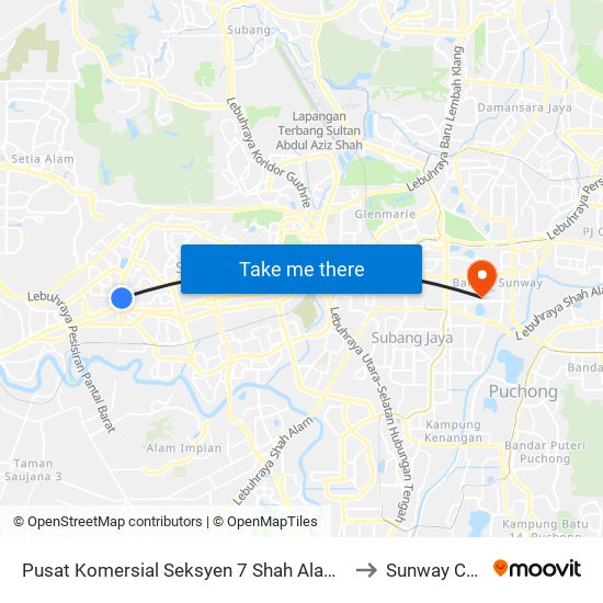 Pusat Komersial Seksyen 7 Shah Alam (Timur) (Sa865) to Sunway Campus map
