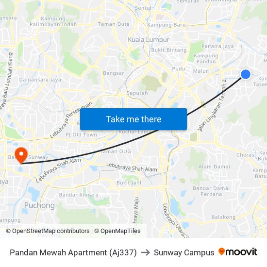 Pandan Mewah Apartment (Aj337) to Sunway Campus map