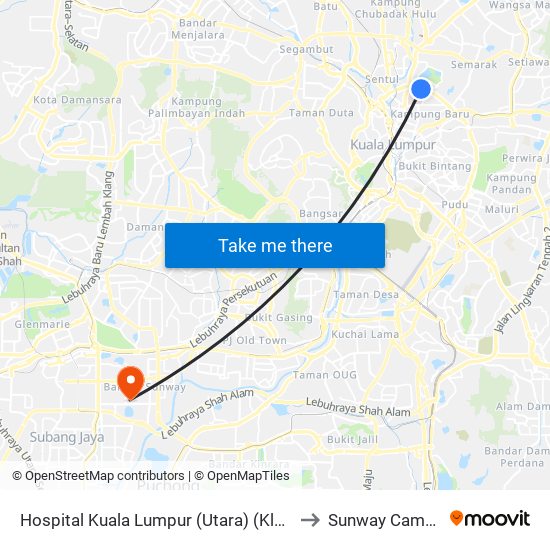 Hospital Kuala Lumpur (Utara) (Kl1837) to Sunway Campus map