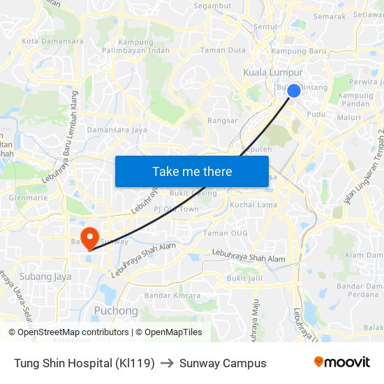 Tung Shin Hospital (Kl119) to Sunway Campus map