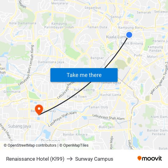 Renaissance Hotel (Kl99) to Sunway Campus map