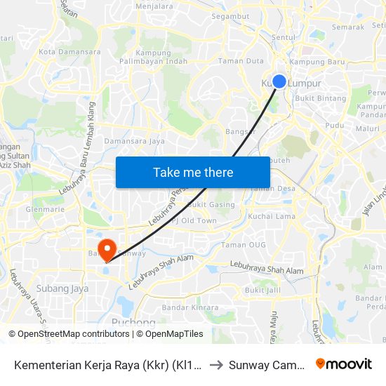 Kementerian Kerja Raya (Kkr) (Kl1055) to Sunway Campus map