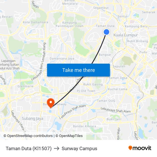 Taman Duta (Kl1507) to Sunway Campus map