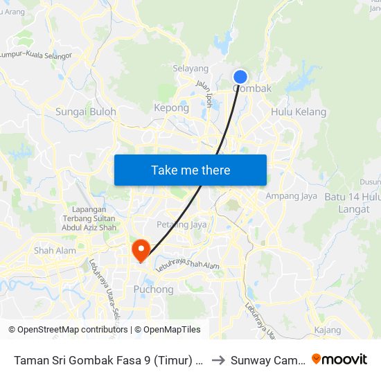 Taman Sri Gombak Fasa 9 (Timur) (Sl201) to Sunway Campus map
