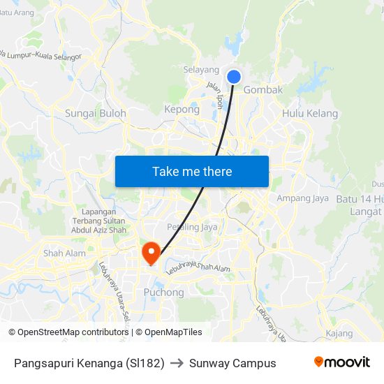 Pangsapuri Kenanga (Sl182) to Sunway Campus map