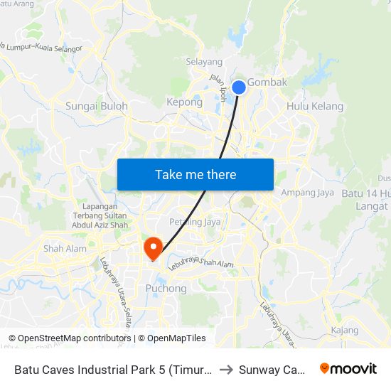 Batu Caves Industrial Park 5 (Timur) (Sl254) to Sunway Campus map