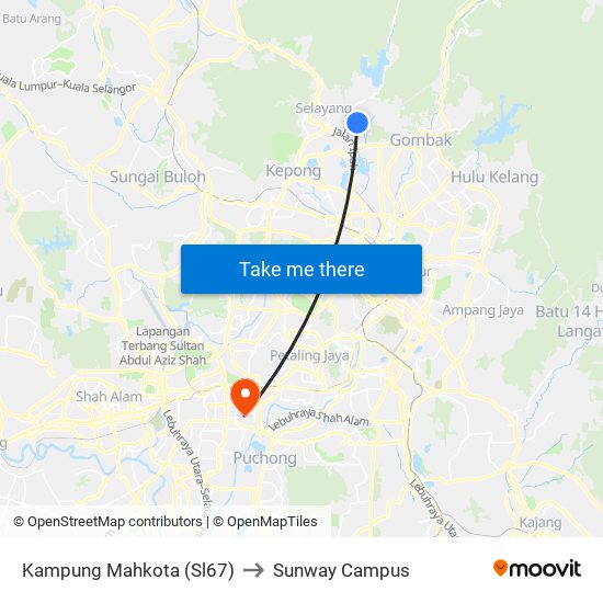 Kampung Mahkota (Sl67) to Sunway Campus map
