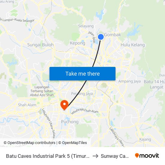 Batu Caves Industrial Park 5 (Timur) (Sl261) to Sunway Campus map