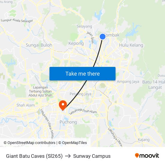 Giant Batu Caves (Sl265) to Sunway Campus map