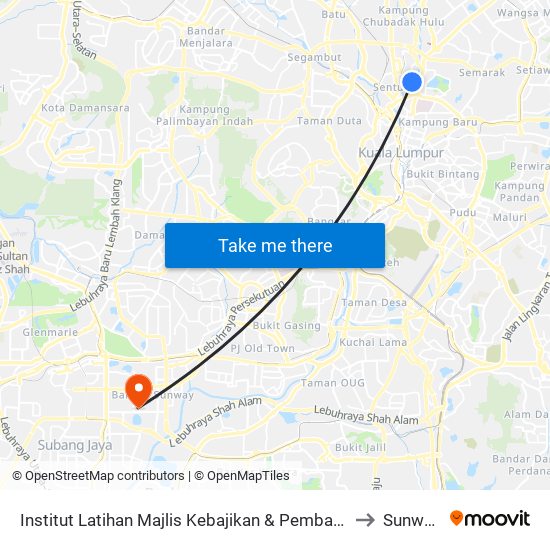 Institut Latihan Majlis Kebajikan & Pembangunan Masyarakat Kebangsaan Malaysia (Kl652) to Sunway Campus map