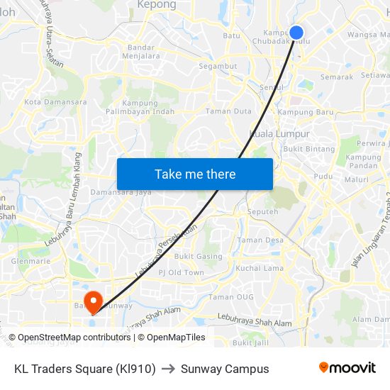 KL Traders Square (Kl910) to Sunway Campus map