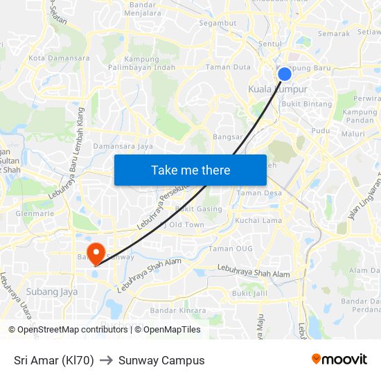 Sri Amar (Kl70) to Sunway Campus map