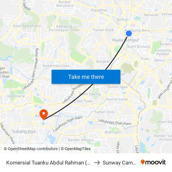 Komersial Tuanku Abdul Rahman (Kl71) to Sunway Campus map