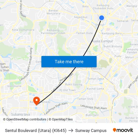 Sentul Boulevard (Utara) (Kl645) to Sunway Campus map