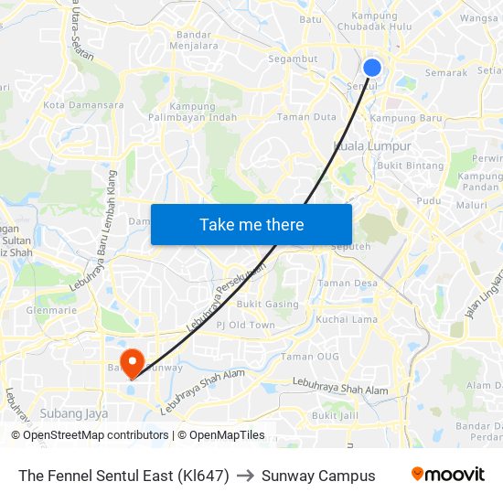 The Fennel Sentul East (Kl647) to Sunway Campus map