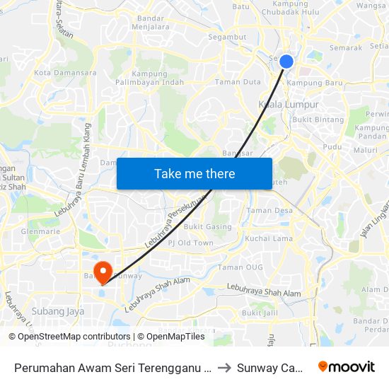 Perumahan Awam Seri Terengganu (Kl666) to Sunway Campus map