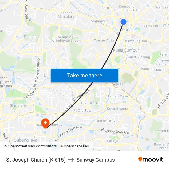 St Joseph Church (Kl615) to Sunway Campus map