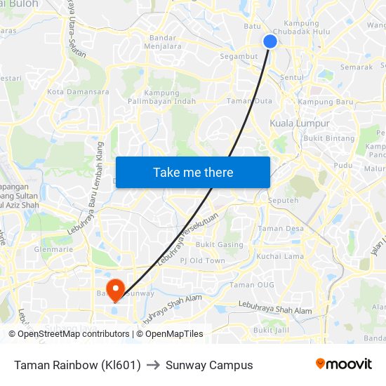 Taman Rainbow (Kl601) to Sunway Campus map
