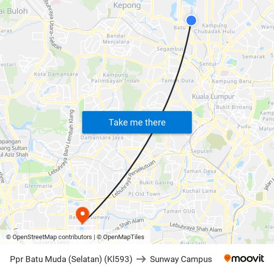 Ppr Batu Muda (Selatan) (Kl593) to Sunway Campus map