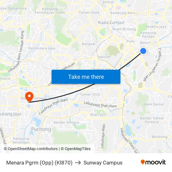 Menara Pgrm (Opp) (Kl870) to Sunway Campus map
