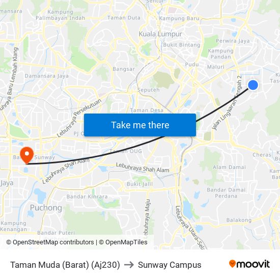 Taman Muda (Barat) (Aj230) to Sunway Campus map
