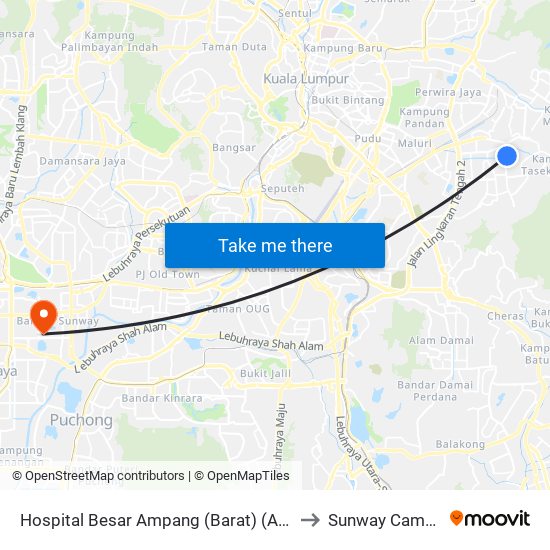 Hospital Besar Ampang (Barat) (Aj131) to Sunway Campus map