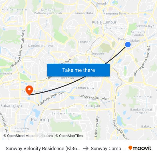 Sunway Velocity Residence (Kl367) to Sunway Campus map