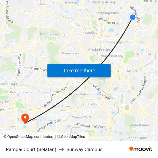 Rampai Court (Selatan) to Sunway Campus map