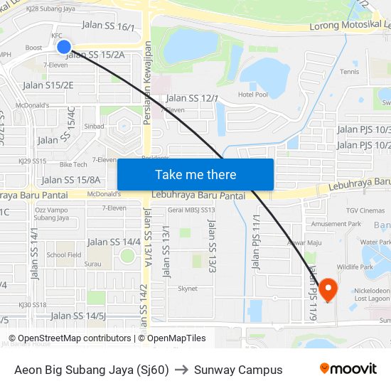 Aeon Big Subang Jaya (Sj60) to Sunway Campus map