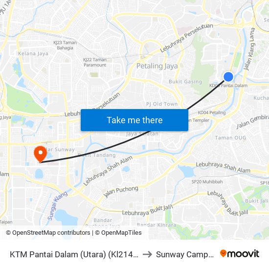 KTM Pantai Dalam (Utara) (Kl2140) to Sunway Campus map