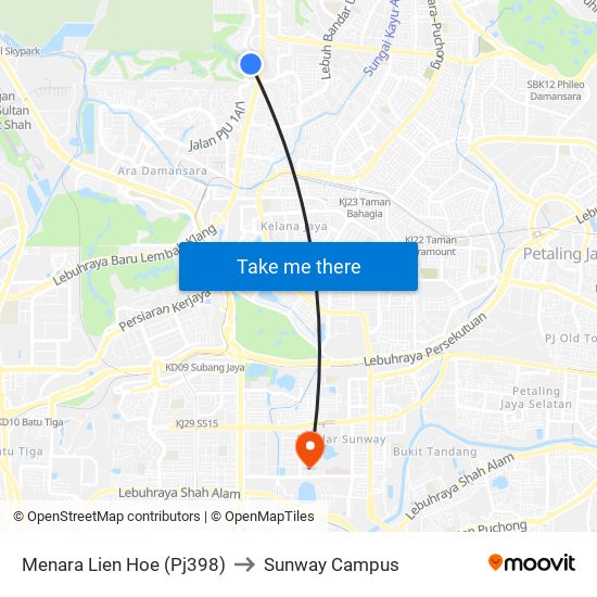 Menara Lien Hoe (Pj398) to Sunway Campus map