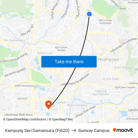 Kampung Seri Damansara (Pj620) to Sunway Campus map