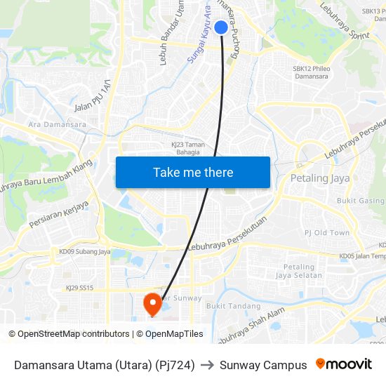 Damansara Utama (Utara) (Pj724) to Sunway Campus map