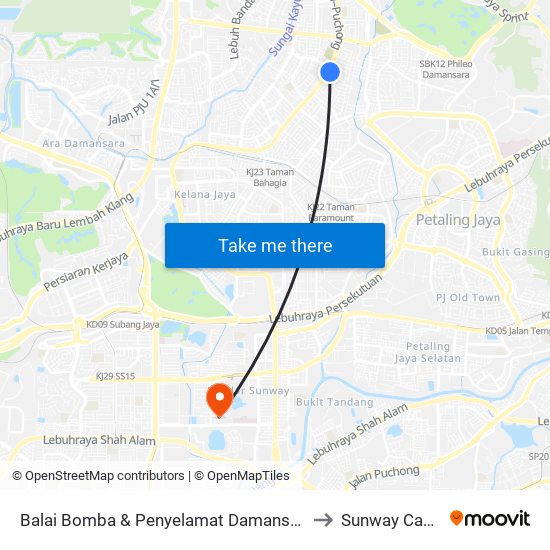 Balai Bomba & Penyelamat Damansara (Pj710) to Sunway Campus map