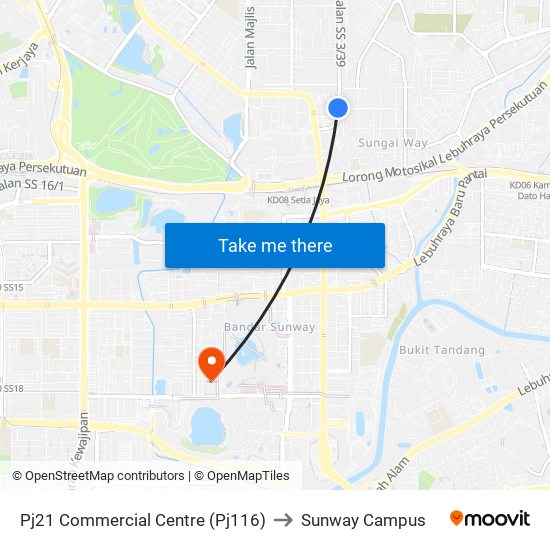 Pj21 Commercial Centre (Pj116) to Sunway Campus map