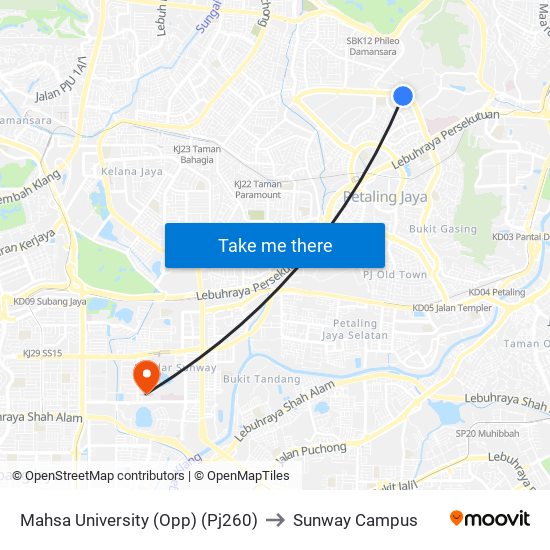 Mahsa University (Opp) (Pj260) to Sunway Campus map