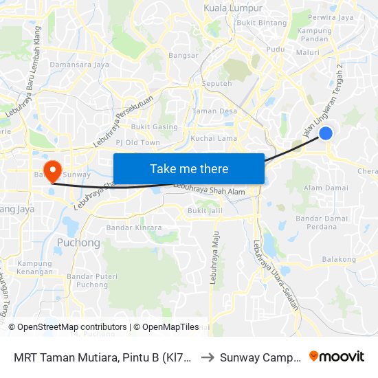 MRT Taman Mutiara, Pintu B (Kl756) to Sunway Campus map