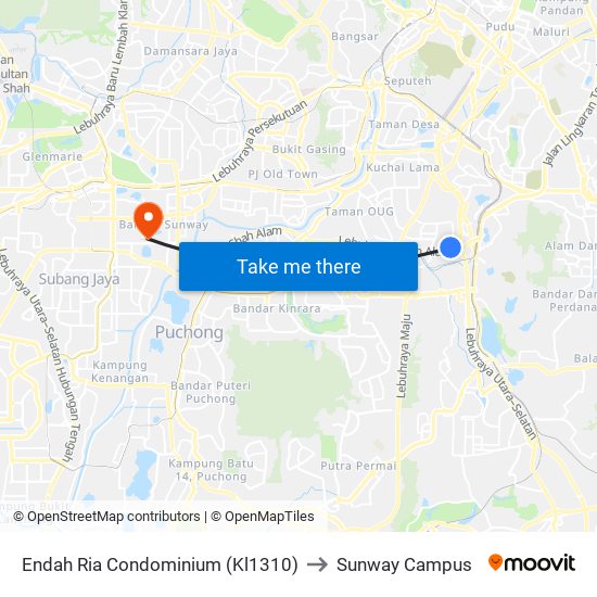 Endah Ria Condominium (Kl1310) to Sunway Campus map