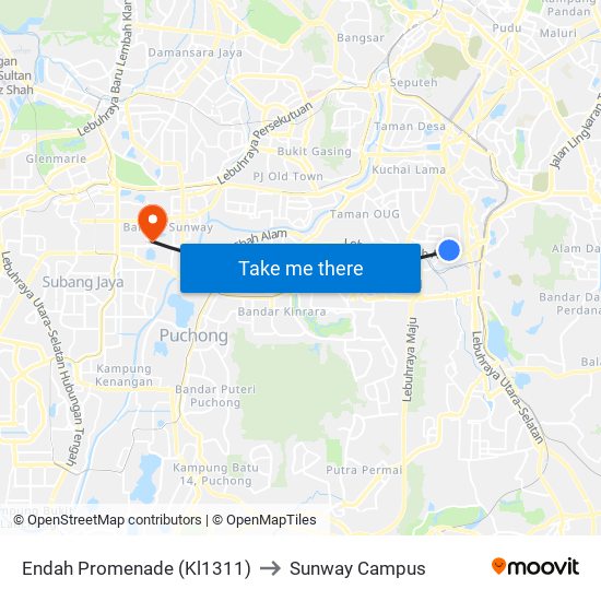 Endah Promenade (Kl1311) to Sunway Campus map