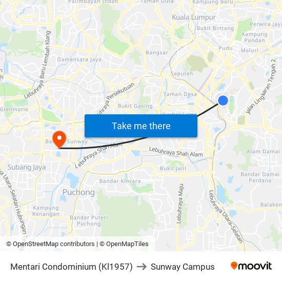 Mentari Condominium (Kl1957) to Sunway Campus map