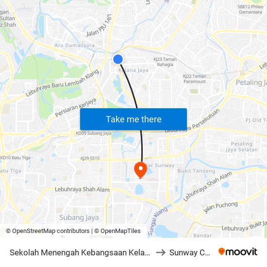 Sekolah Menengah Kebangsaan Kelana Jaya (Pj633) to Sunway Campus map