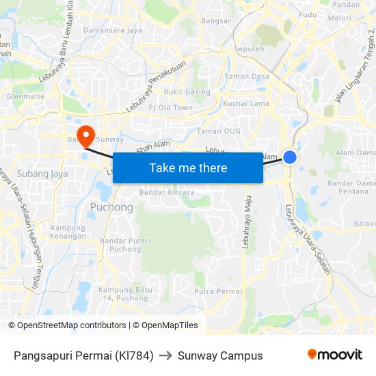 Pangsapuri Permai (Kl784) to Sunway Campus map