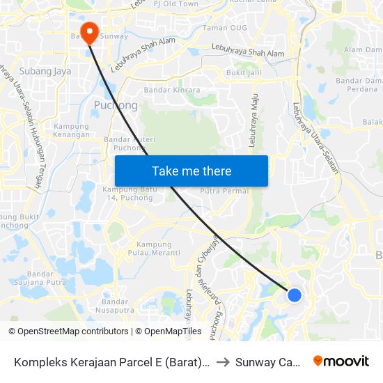 Kompleks Kerajaan Parcel E (Barat) (Ppj187) to Sunway Campus map