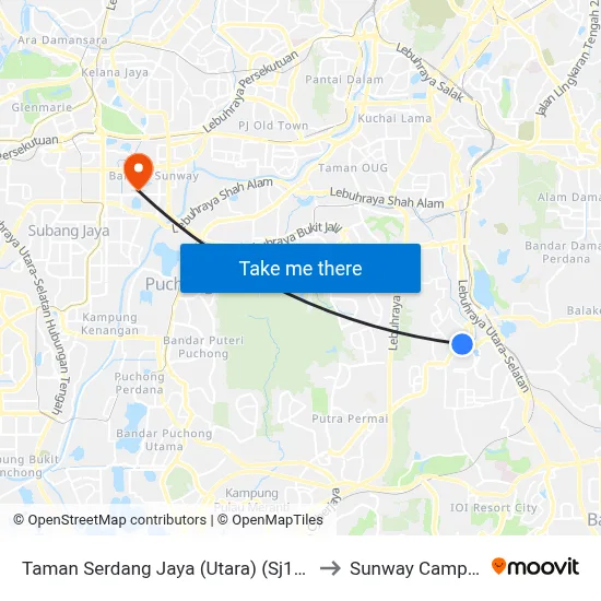 Taman Serdang Jaya (Utara) (Sj136) to Sunway Campus map