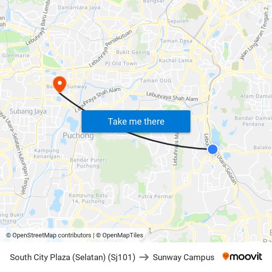 South City Plaza (Selatan) (Sj101) to Sunway Campus map
